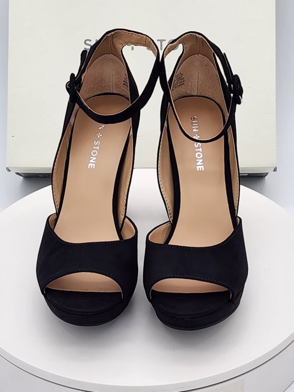 Sun + Stone Reeta Black Platform Block Heel Sandals Size 8.5 W - Picture 7 of 9